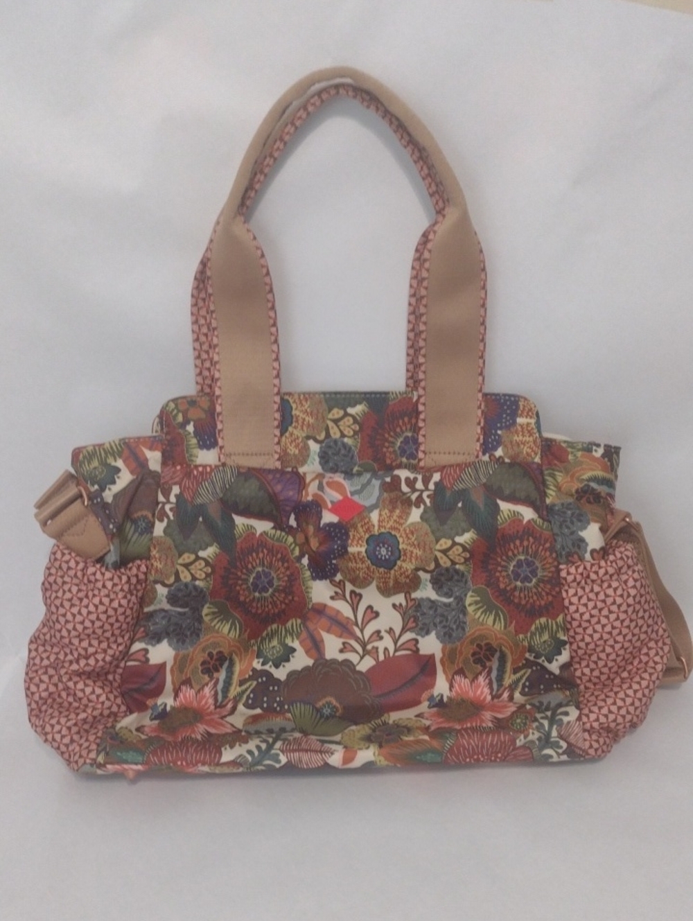Oilily Tan And Green Floral Patterned Satchel (J868)